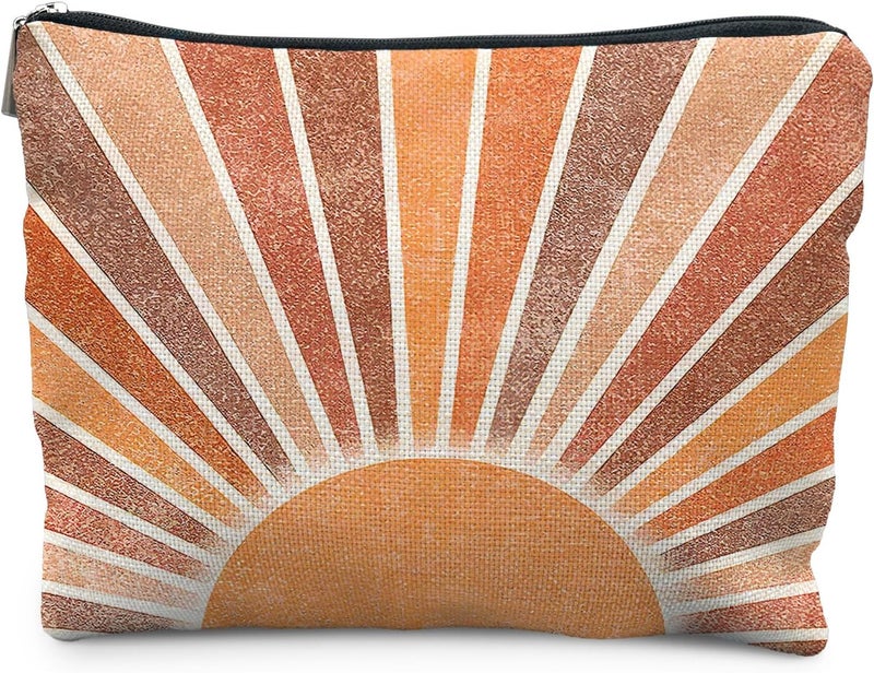 RYYCDOI Boho Makeup Bag - Vintage Neutral Sun Cosmetic Bags for Women, Summer & Beach Use - Image 1